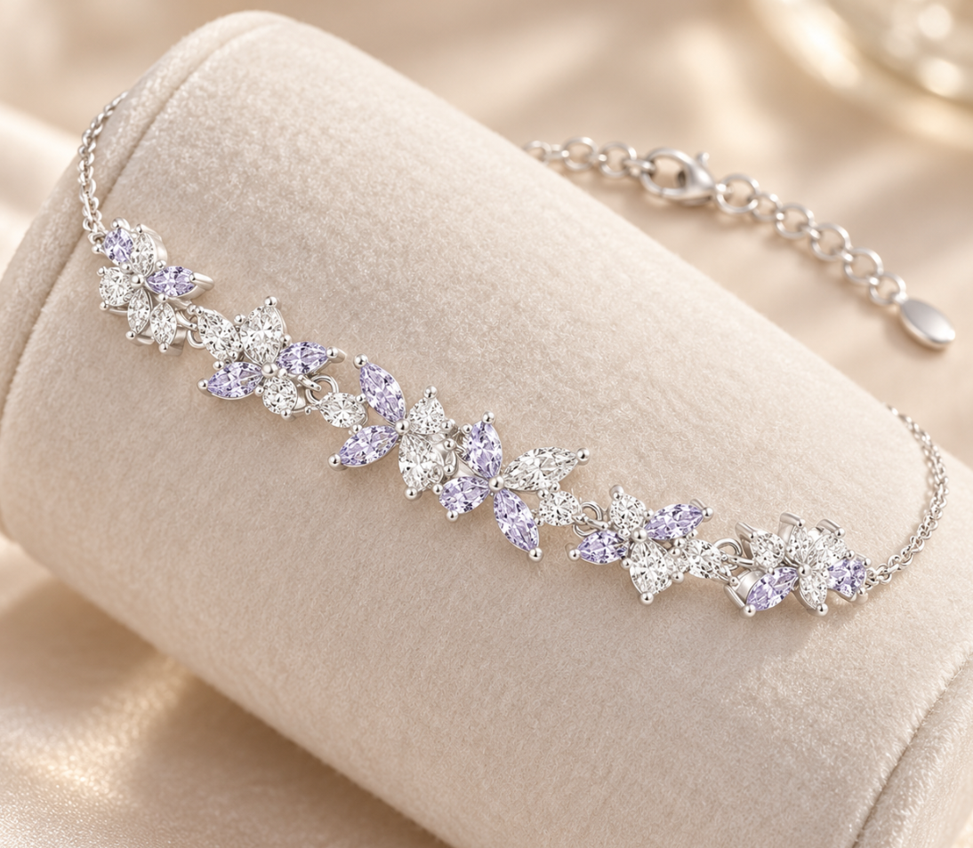 Purple Wisteria Floral Crystal Bracelet