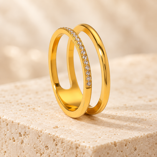 Double Ring Open Ring for Women in 304 Stainless Steel with Gold Finish