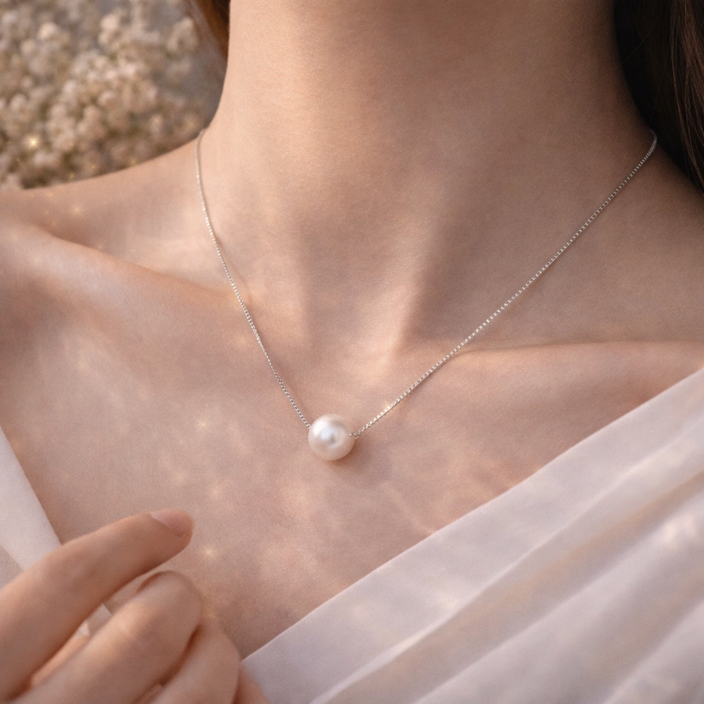 925 Sterling Silver Pearl Necklace – Freshwater Pearl Clavicle Pendant Minimalist Jewelry