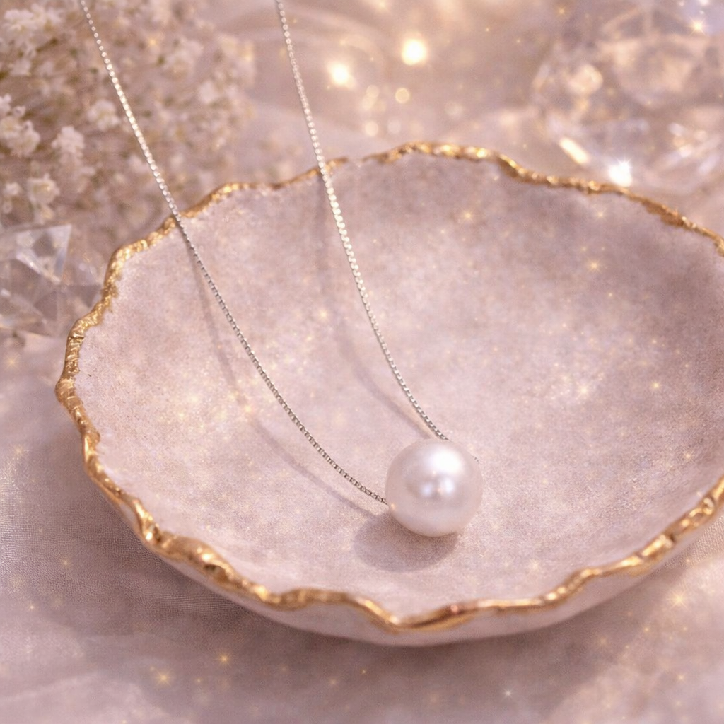 925 Sterling Silver Pearl Necklace – Freshwater Pearl Clavicle Pendant Minimalist Jewelry