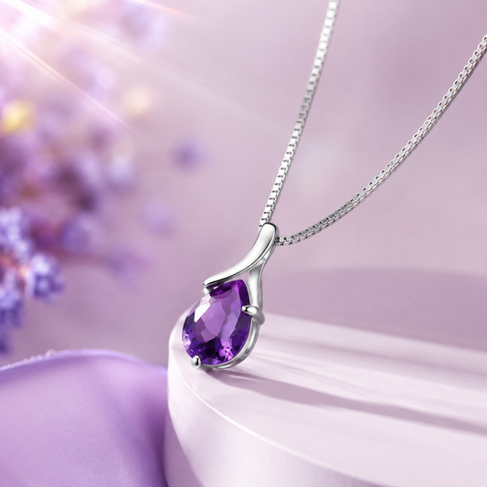 Amethyst Teardrop Necklace in 925 Sterling Silver for Women