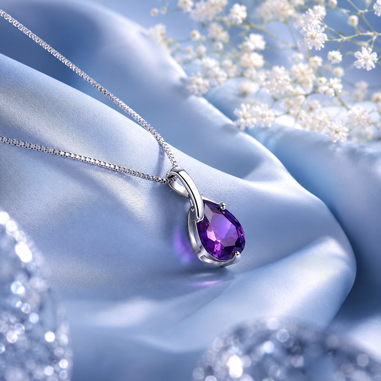Amethyst Teardrop Necklace in 925 Sterling Silver for Women