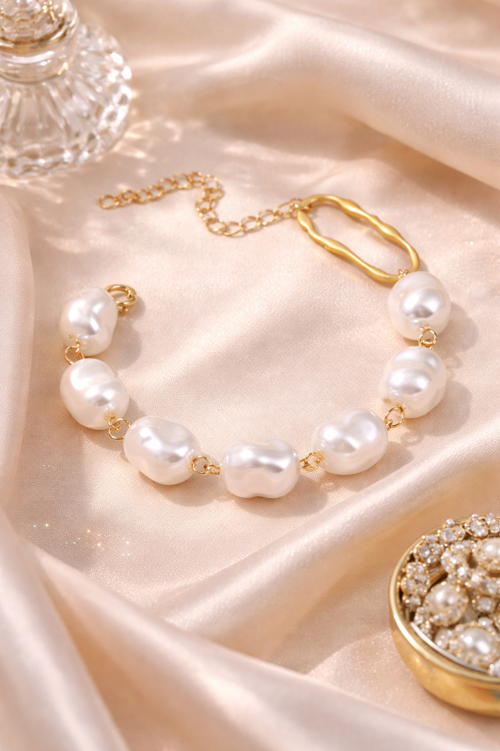 Baroque Pearl Bracelet Gold – Irregular Freshwater Pearl Chain Bracelet for Women, Elegant Minimalist Jewelry Gift