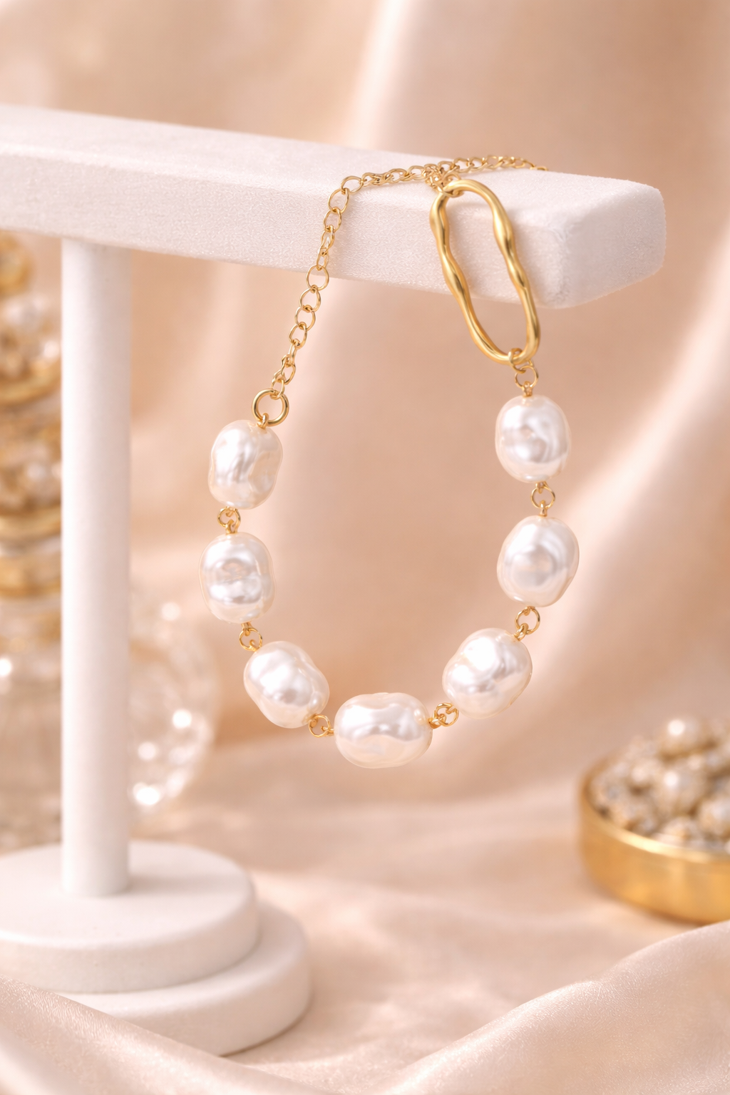 Baroque Pearl Bracelet Gold – Irregular Freshwater Pearl Chain Bracelet for Women, Elegant Minimalist Jewelry Gift