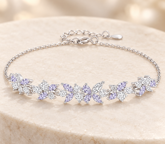 Purple Wisteria Floral Crystal Bracelet