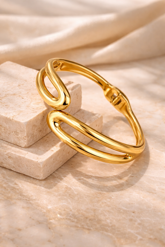 Gold Cuff Bracelet for Women – Adjustable Stainless Steel Bangle, Minimalist Fashion Jewelry
