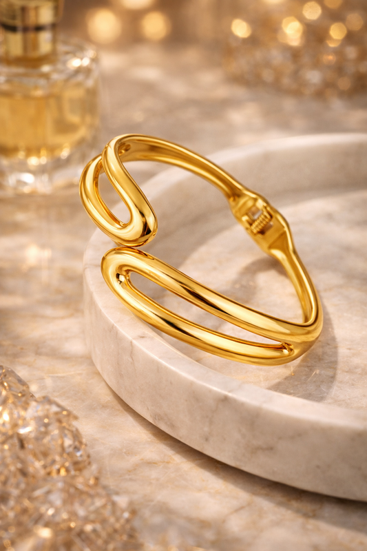 Gold Cuff Bracelet for Women – Adjustable Stainless Steel Bangle, Minimalist Fashion Jewelry
