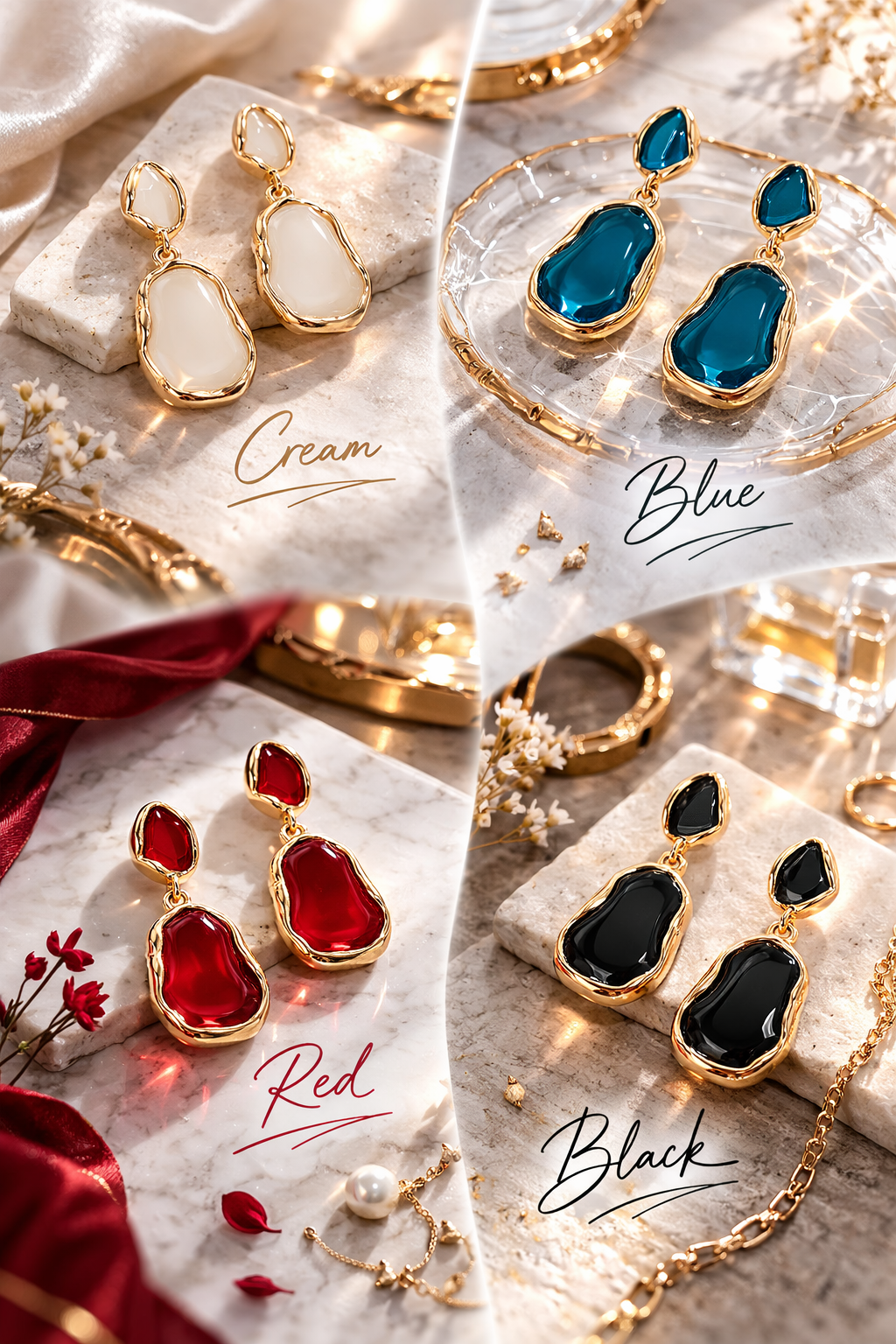 Gold Plated Statement Drop Earrings for Women – Irregular Resin Stone Jewelry
