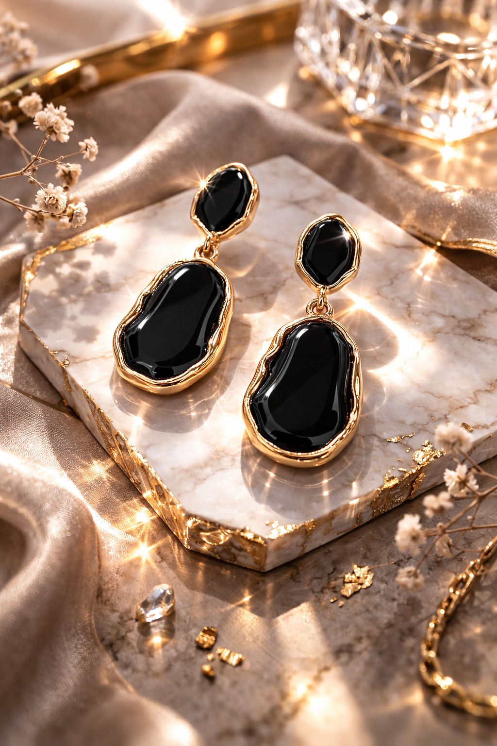 Gold Plated Statement Drop Earrings for Women – Irregular Resin Stone Jewelry