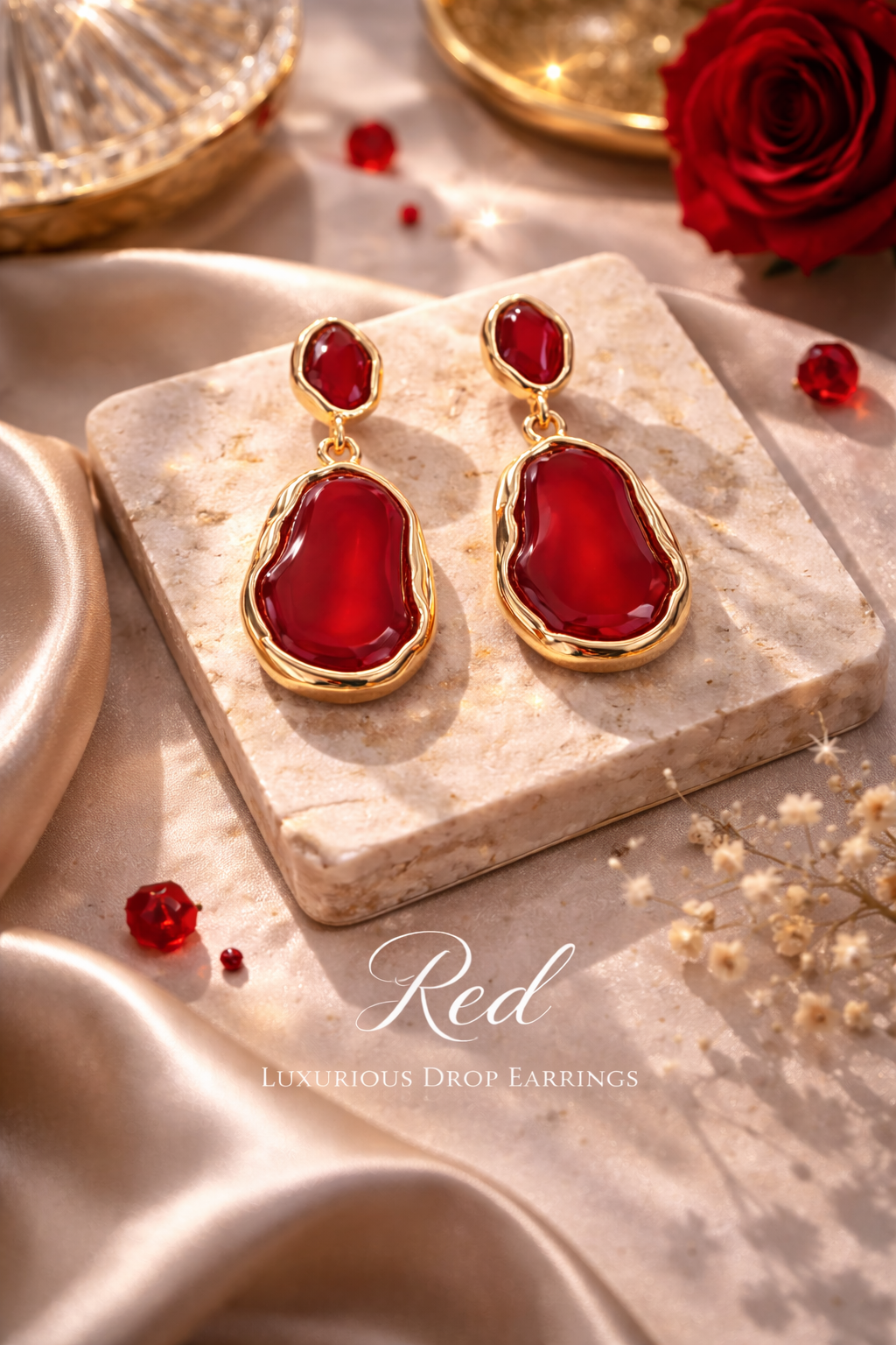 Gold Plated Statement Drop Earrings for Women – Irregular Resin Stone Jewelry
