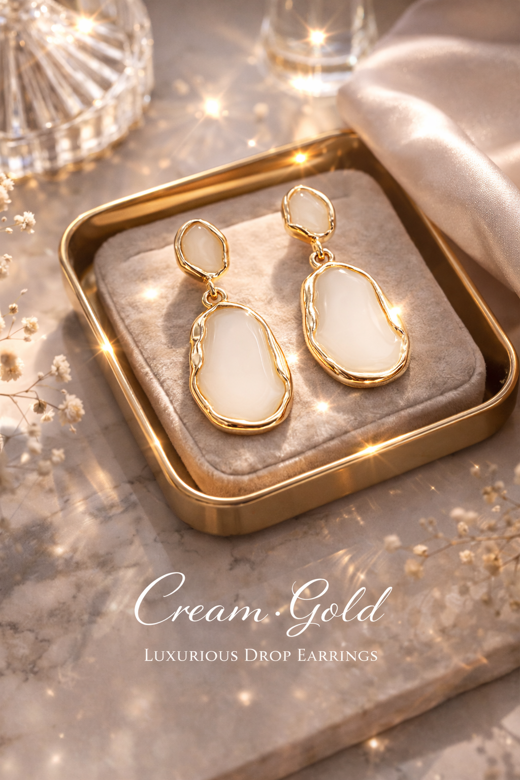 Gold Plated Statement Drop Earrings for Women – Irregular Resin Stone Jewelry