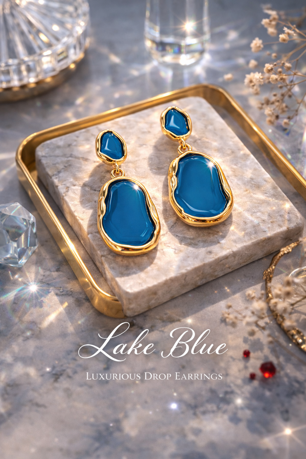 Gold Plated Statement Drop Earrings for Women – Irregular Resin Stone Jewelry