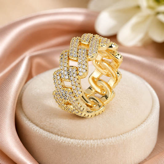 Chunky Zircon Chain-Link Statement Ring