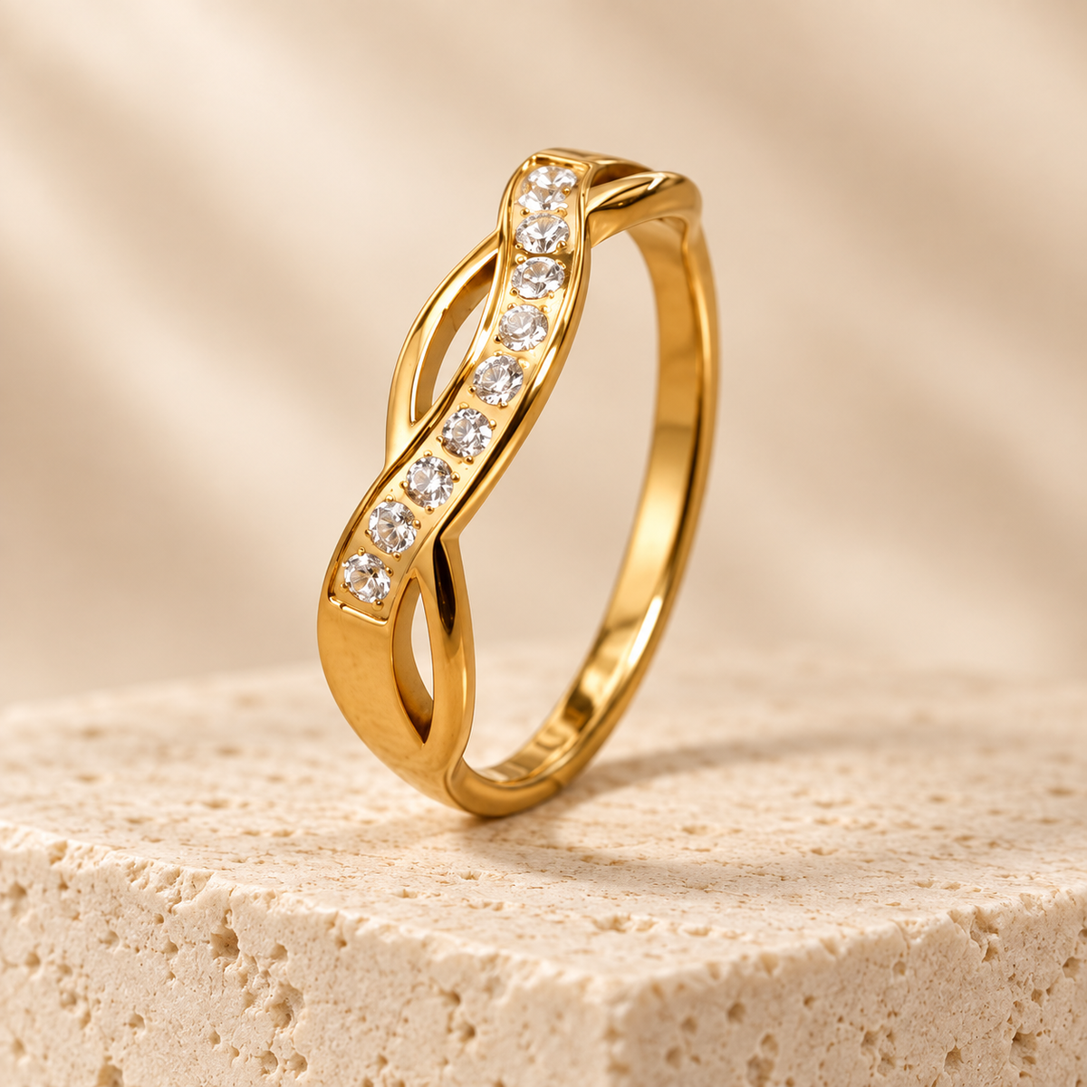 Gold Crossover Wave Zircon Ring