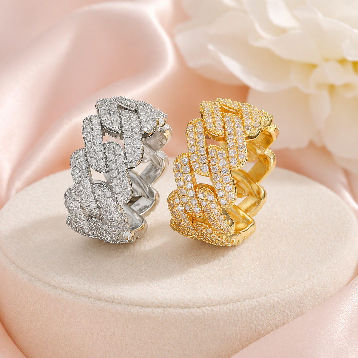 Chunky Zircon Chain-Link Statement Ring
