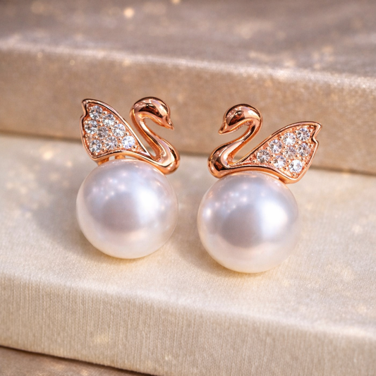 S925 Swan Pearl Earrings – Freshwater Pearl Stud Earrings for Women (Gold, Rose Gold, Silver)
