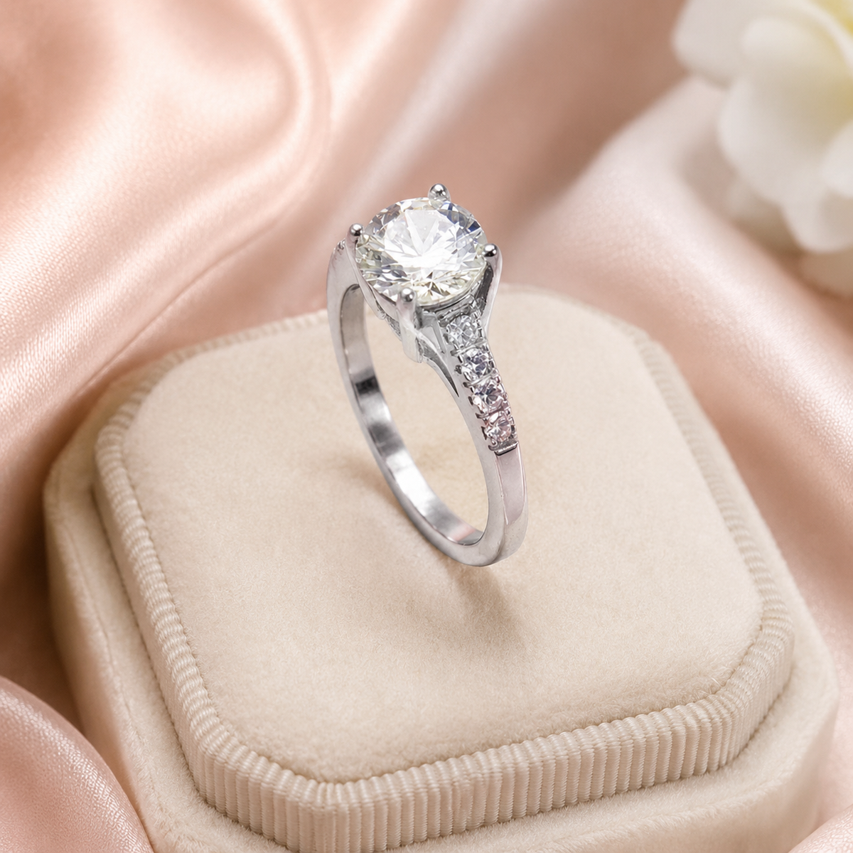 Elegant Silver-Tone Zircon Solitaire Ring