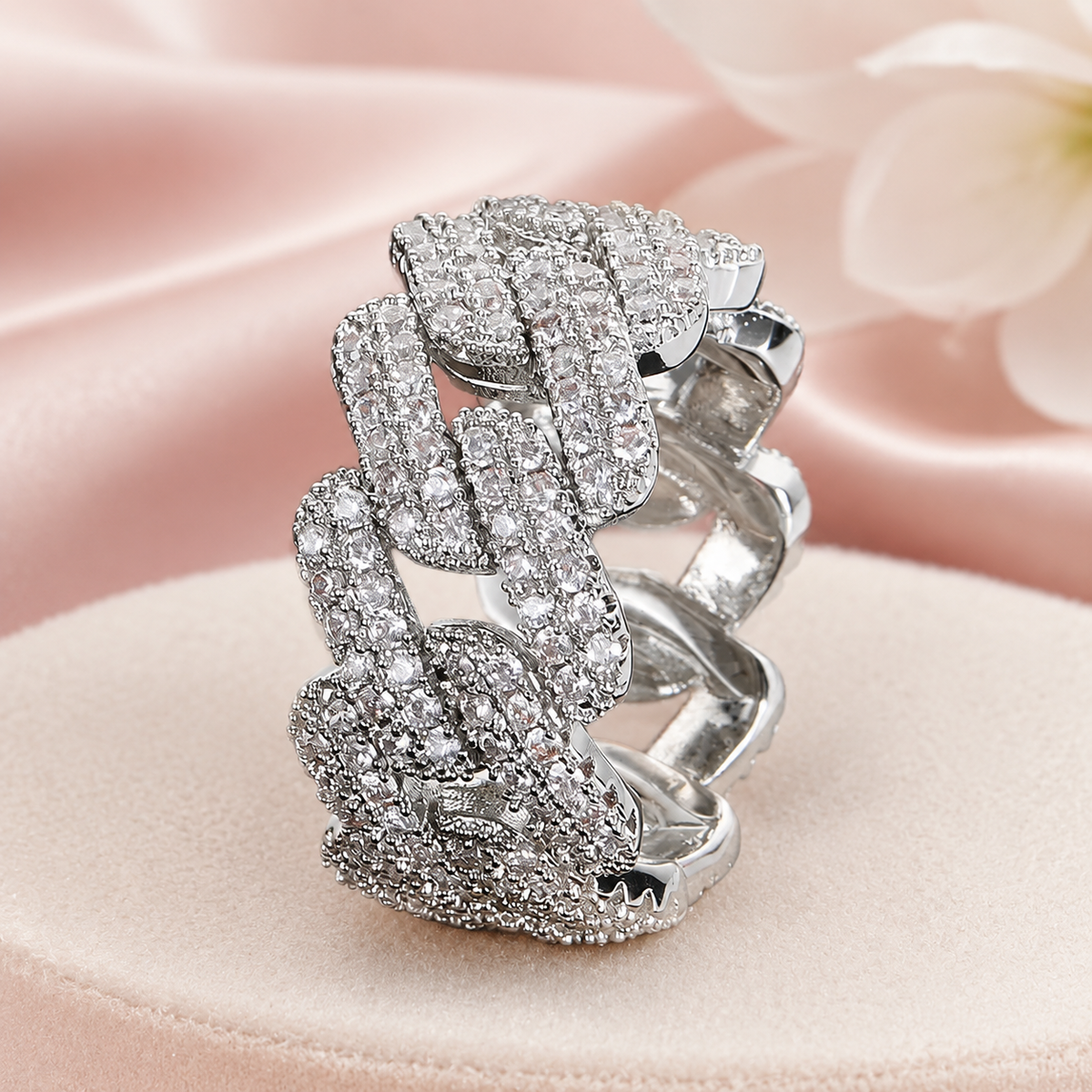 Chunky Zircon Chain-Link Statement Ring