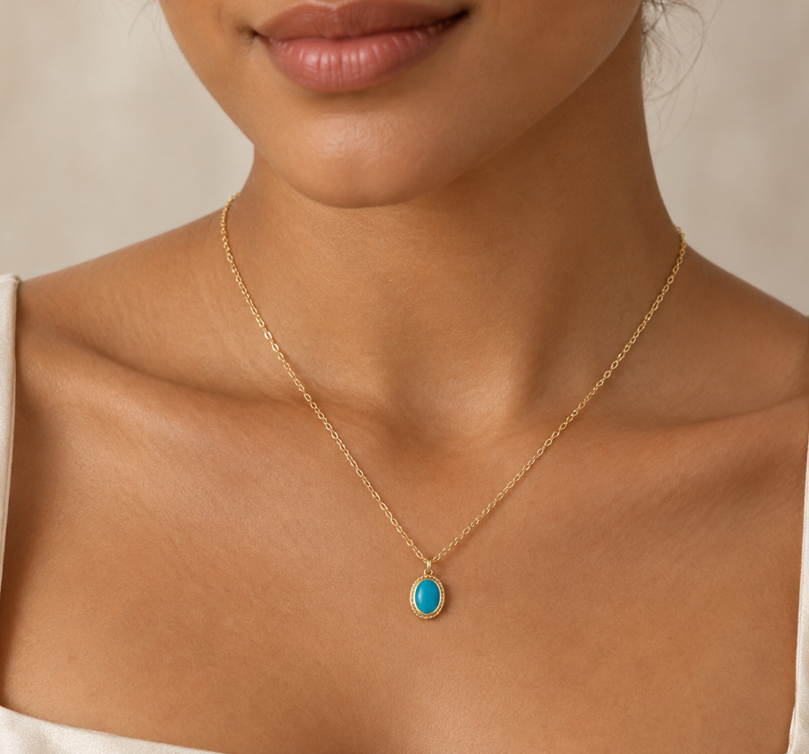 925 Sterling Silver Turquoise Pendant Necklace