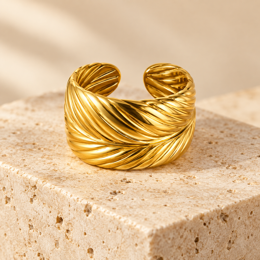 Gold Twisted Leaf Adjustable Open Ring