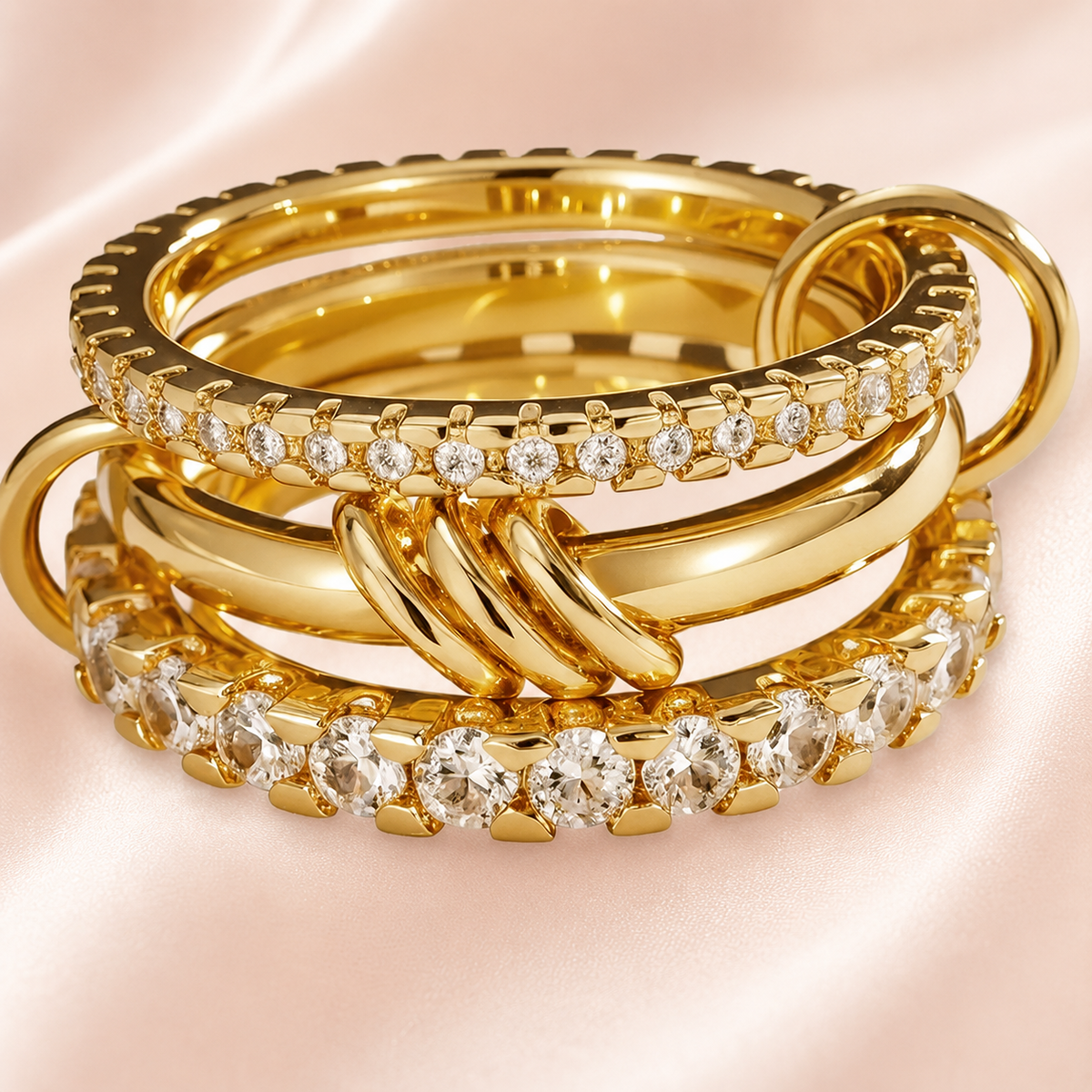 Layered Gold & Zircon Stackable Ring Set