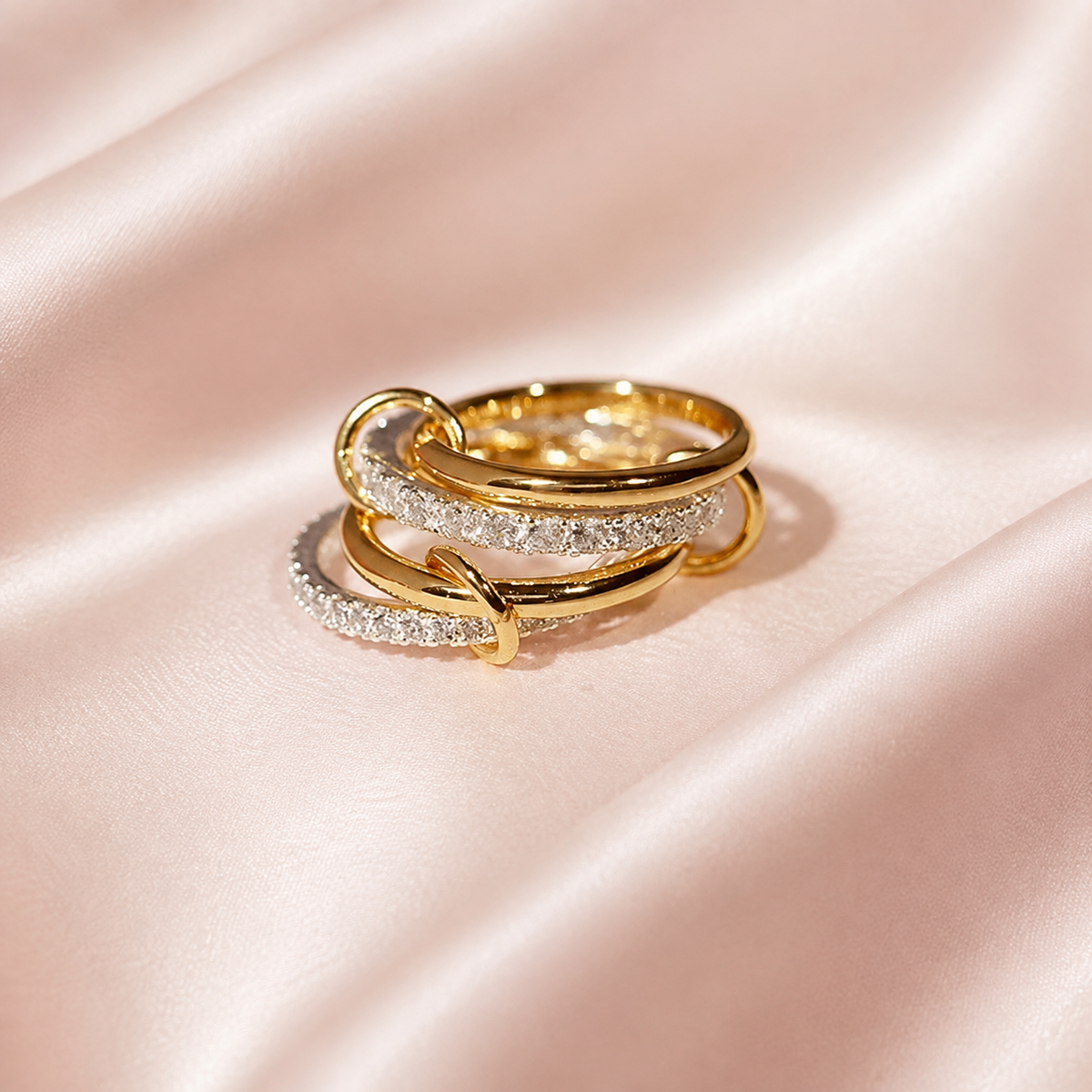 Layered Gold & Zircon Stackable Ring Set