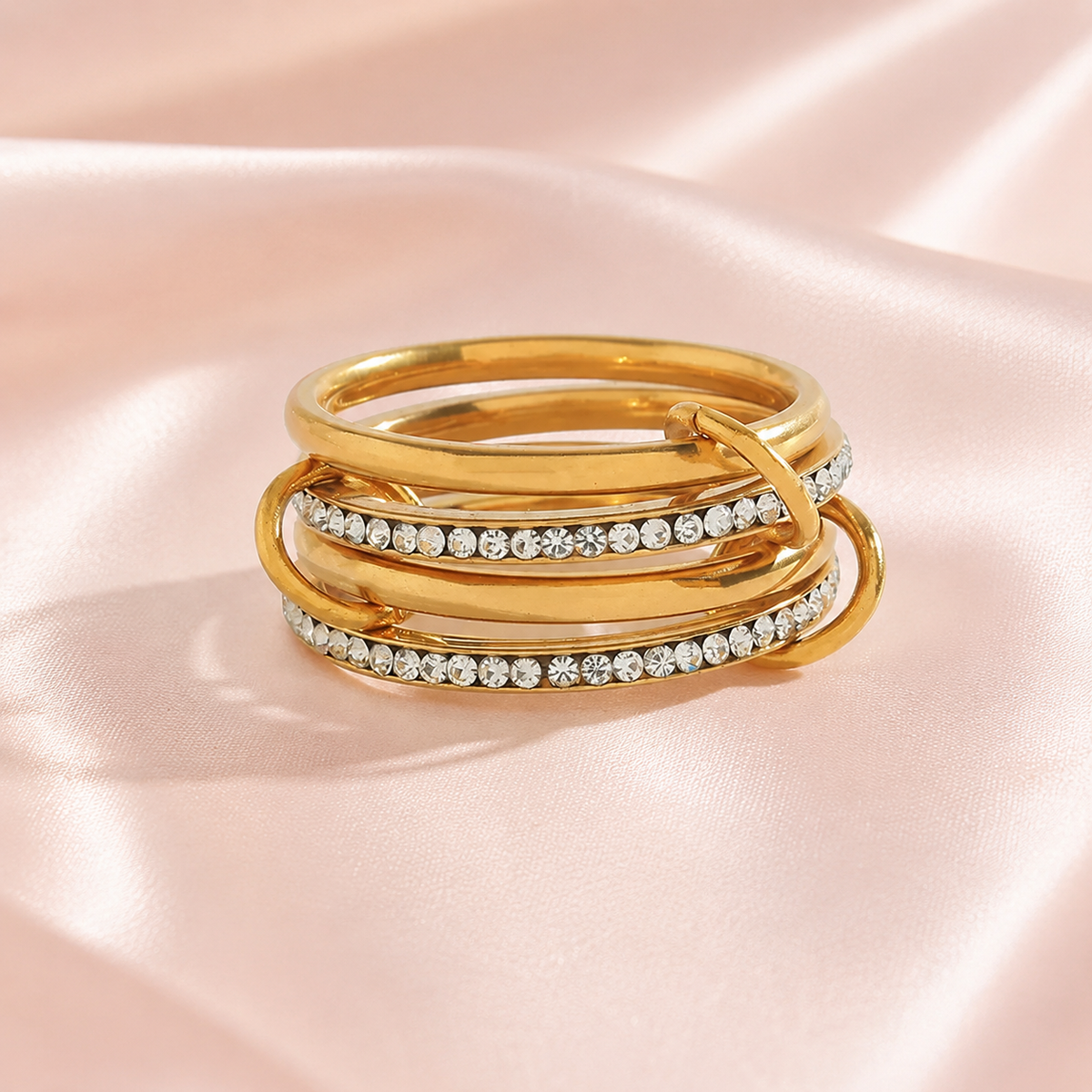 Layered Gold & Zircon Stackable Ring Set