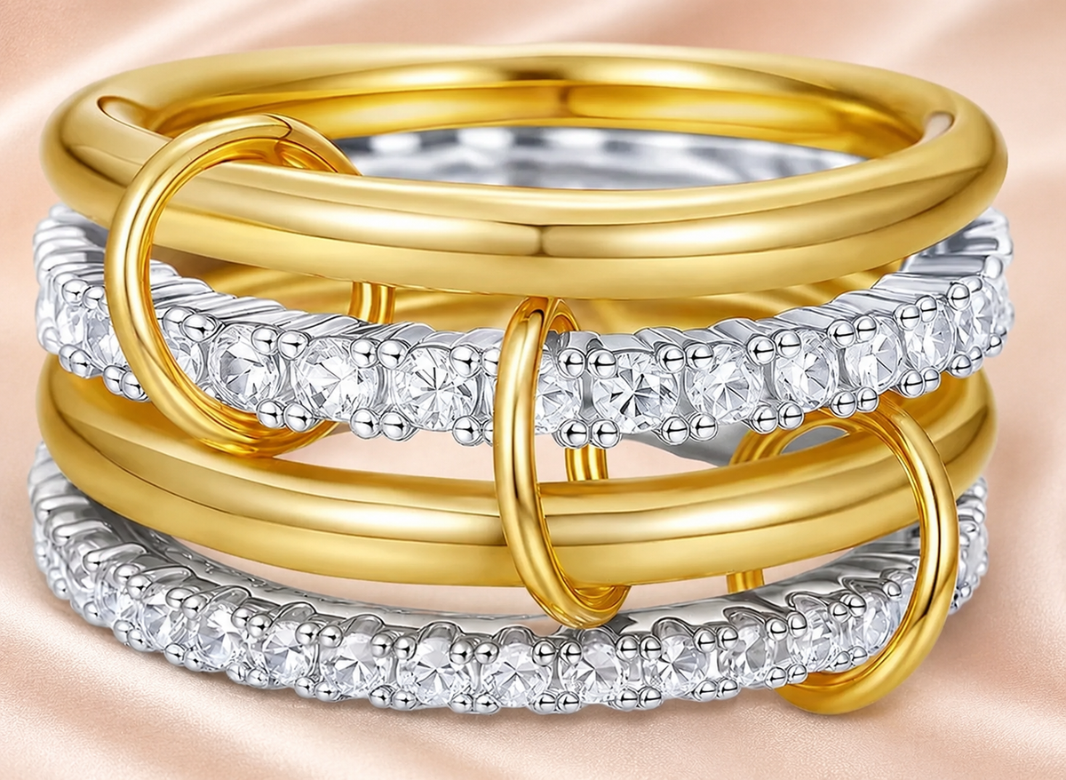 Layered Gold & Zircon Stackable Ring Set